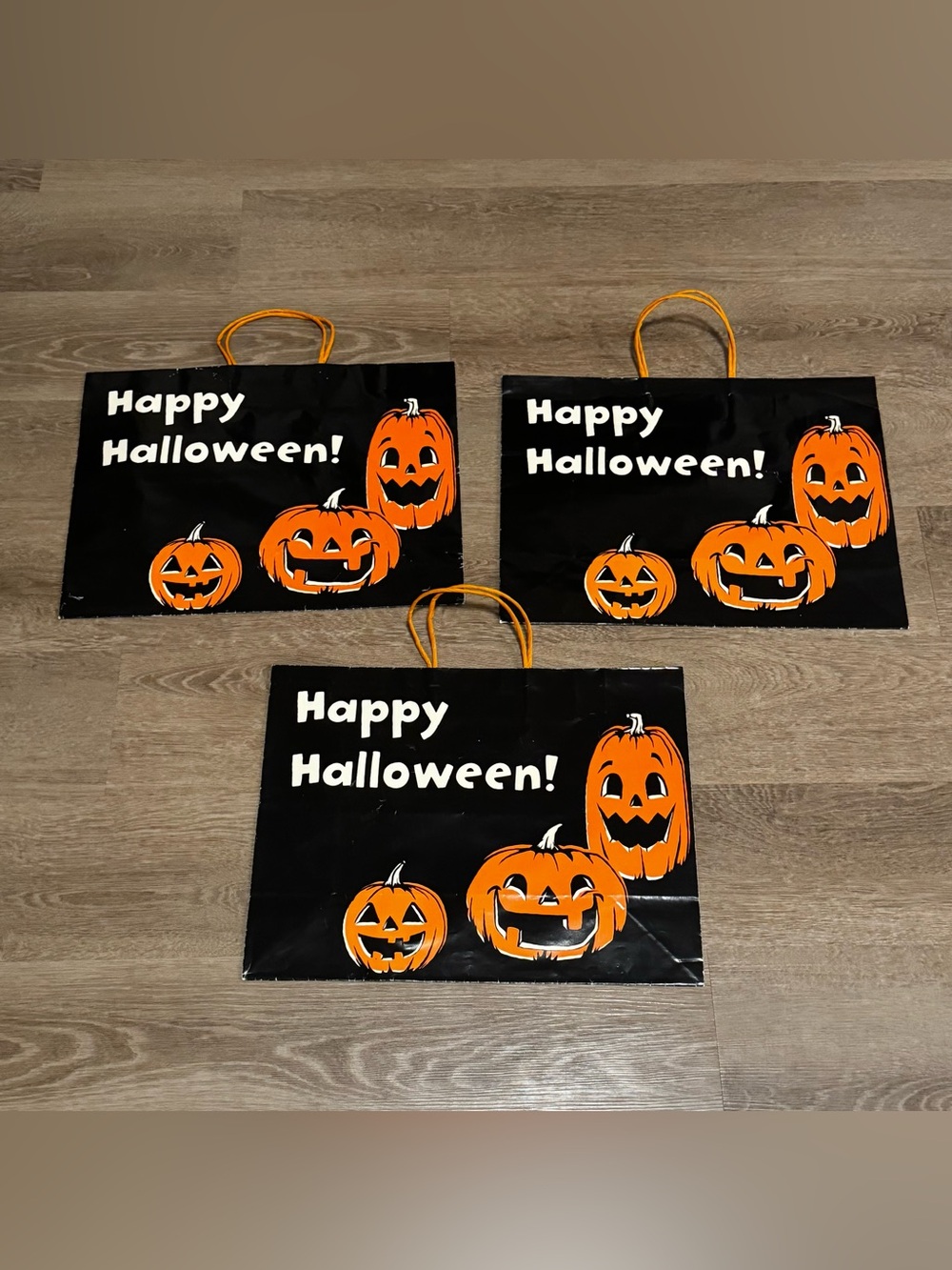 Happy Halloween! Orange Pumpkin Treat Bags - Set of 3
